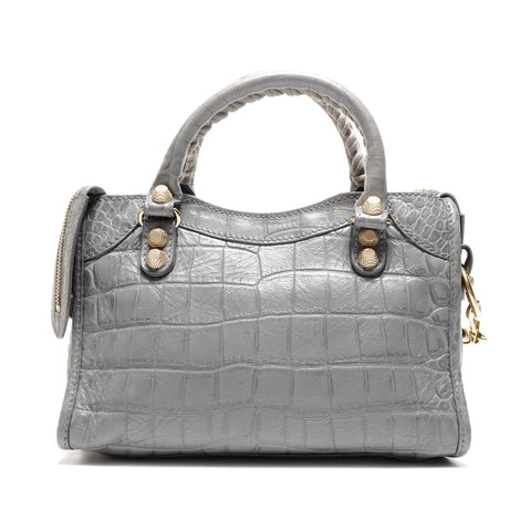 BALENCIAGA Giant Mini City Embossed 2-Way Metal Gold Handbag gray WS26331