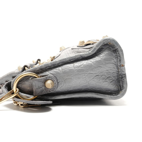 BALENCIAGA Giant Mini City Embossed 2-Way Metal Gold Handbag gray WS26331