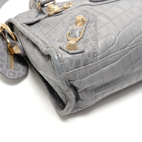 BALENCIAGA Giant Mini City Embossed 2-Way Metal Gold Handbag gray WS26331