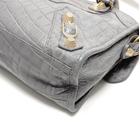 BALENCIAGA Giant Mini City Embossed 2-Way Metal Gold Handbag gray WS26331