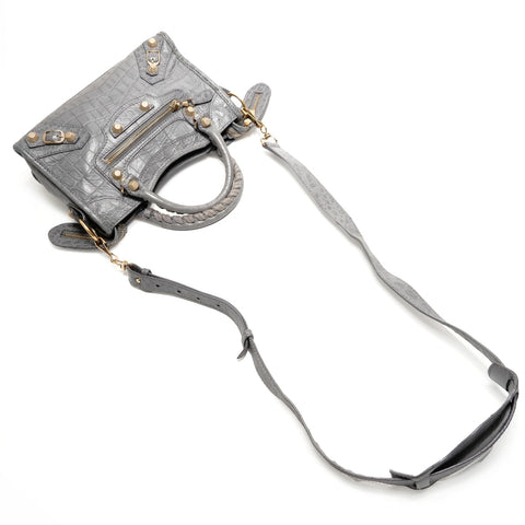 BALENCIAGA Giant Mini City Embossed 2-Way Metal Gold Handbag gray WS26331