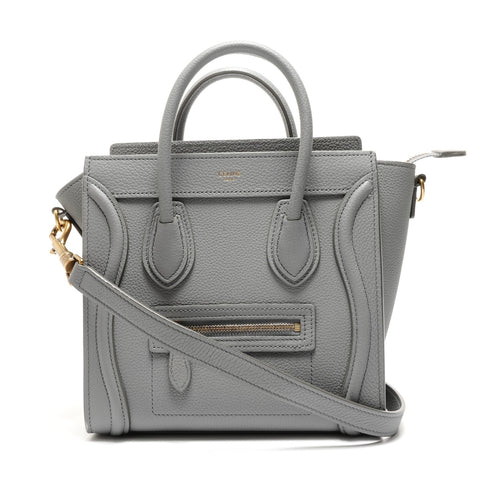 CELINE Nano Leather Luggage 2way Handbag gray WS26332