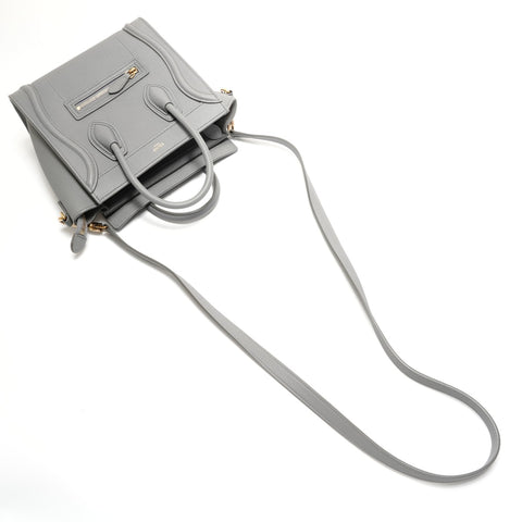 CELINE Nano Leather Luggage 2way Handbag gray WS26332