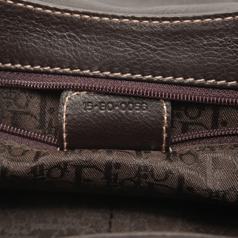 Christian Dior Leather logo plate Shoulder Bag Brown WS26333