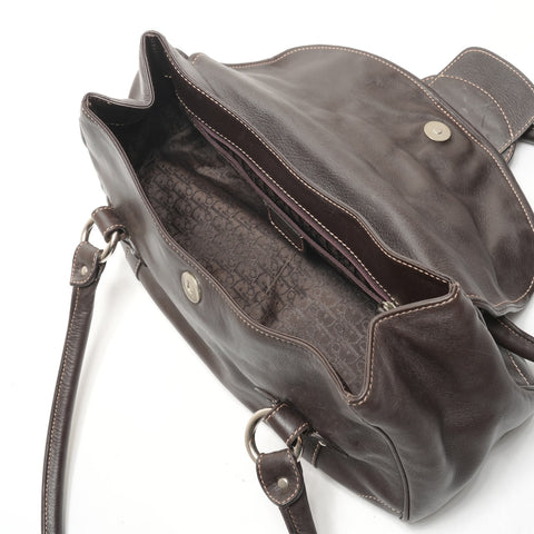 Christian Dior Leather logo plate Shoulder Bag Brown WS26333