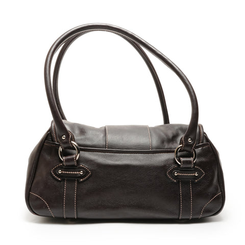 Christian Dior Leather logo plate Shoulder Bag Brown WS26333