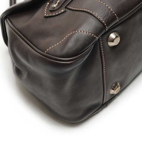 Christian Dior Leather logo plate Shoulder Bag Brown WS26333