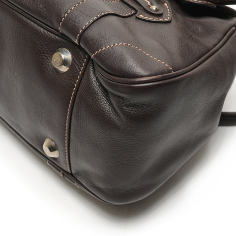 Christian Dior Leather logo plate Shoulder Bag Brown WS26333