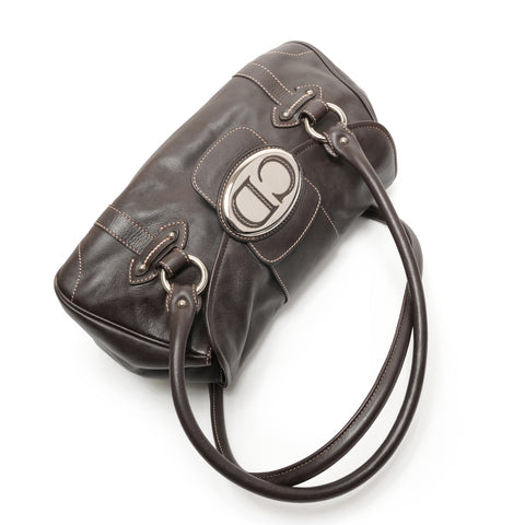 Christian Dior Leather logo plate Shoulder Bag Brown WS26333