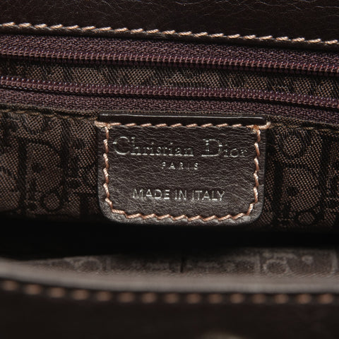 Christian Dior Leather logo plate Shoulder Bag Brown WS26333