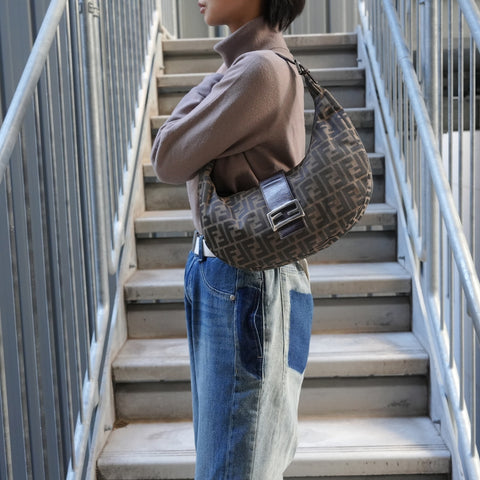 FENDI Zucca canvas hobo bag Shoulder Bag Brown WS26335