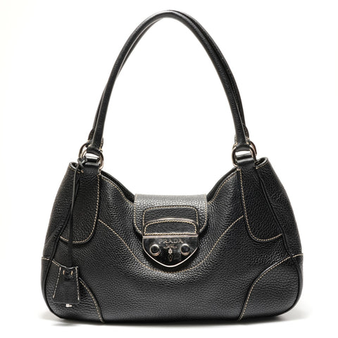 PRADA leather Shoulder Bag black WS26337