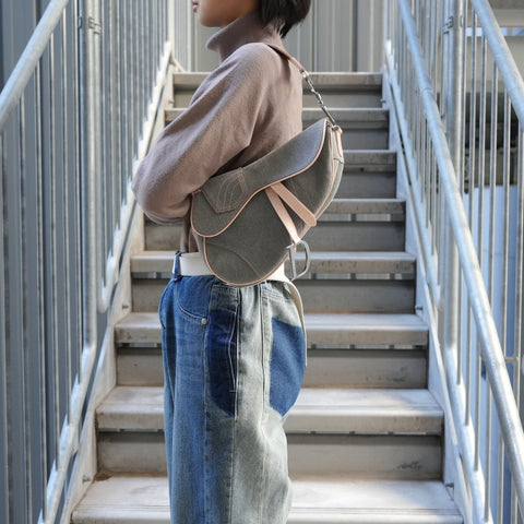 Christian Dior Denim saddle bag one belt Shoulder Bag gray WS26338