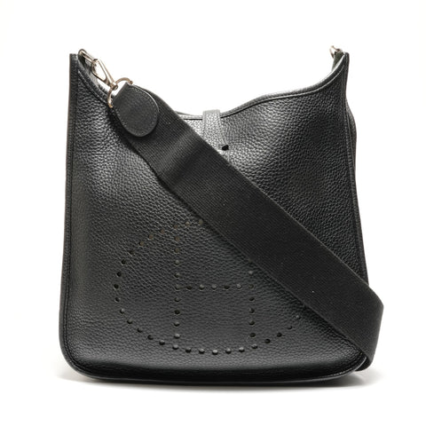 HERMES 2015 T stamp Evelyn PM Taurillon Clemence Shoulder Bag black WS26339