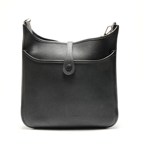 HERMES 2015 T stamp Evelyn PM Taurillon Clemence Shoulder Bag black WS26339