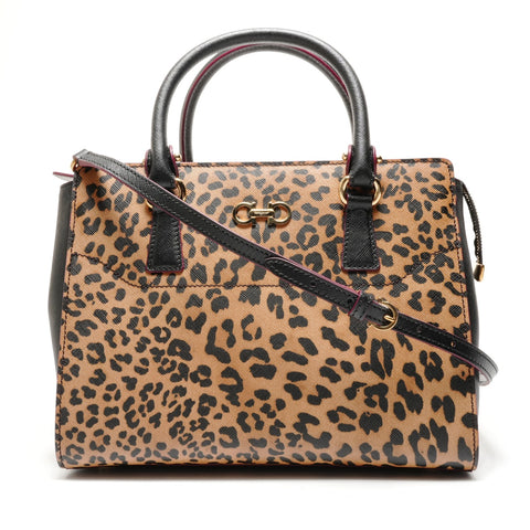 Salvatore Ferragamo Gancini Leopardenmuster 2-Wege-Tasche Handtasche Braun WS26342