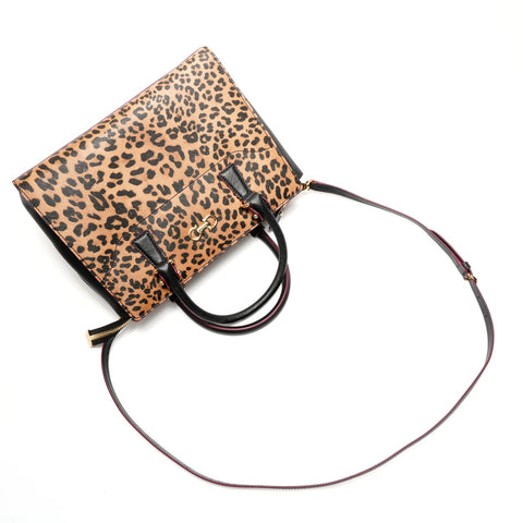 Salvatore Ferragamo Gancini Leopardenmuster 2-Wege-Tasche Handtasche Braun WS26342