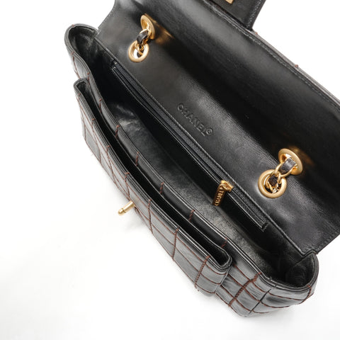 CHANEL No. 7 2002-2003 Lambskin Wild Stitch Chocolate Bar Shoulder Bag black WS26343