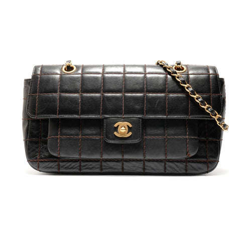 CHANEL No. 7 2002-2003 Lambskin Wild Stitch Chocolate Bar Shoulder Bag black WS26343