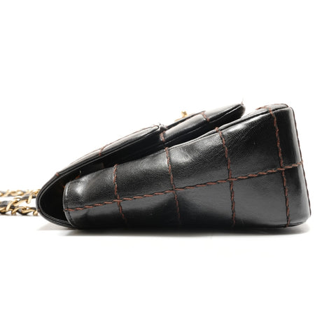 CHANEL No. 7 2002-2003 Lambskin Wild Stitch Chocolate Bar Shoulder Bag black WS26343
