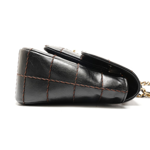 CHANEL No. 7 2002-2003 Lambskin Wild Stitch Chocolate Bar Shoulder Bag black WS26343