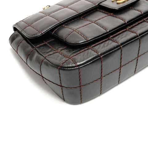 CHANEL No. 7 2002-2003 Lambskin Wild Stitch Chocolate Bar Shoulder Bag black WS26343