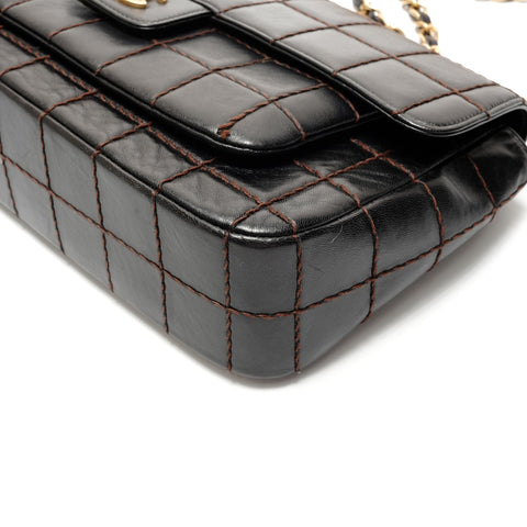 CHANEL No. 7 2002-2003 Lambskin Wild Stitch Chocolate Bar Shoulder Bag black WS26343