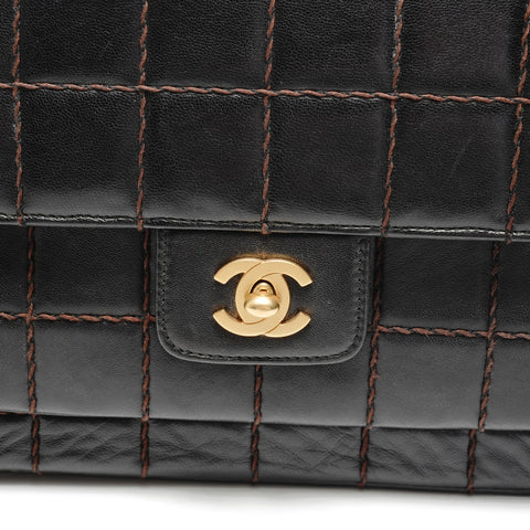 CHANEL No. 7 2002-2003 Lambskin Wild Stitch Chocolate Bar Shoulder Bag black WS26343