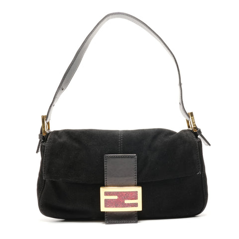 FENDI Suede manma bucket Shoulder Bag black WS26344