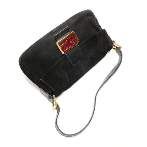 FENDI Suede manma bucket Shoulder Bag black WS26344