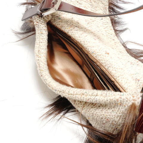 FENDI knit wool mamma bucket Shoulder Bag beige WS26345