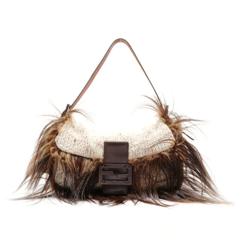 FENDI knit wool mamma bucket Shoulder Bag beige WS26345