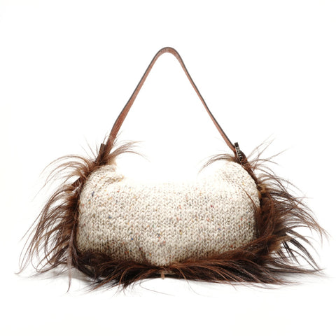 FENDI knit wool mamma bucket Shoulder Bag beige WS26345