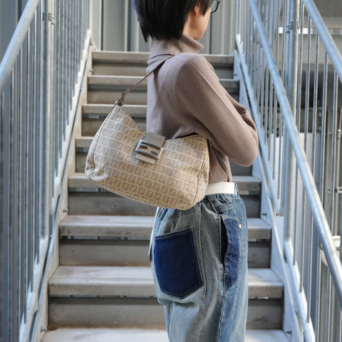 FENDI Mamma Zucchino Canvas Shoulder Bag beige WS26346