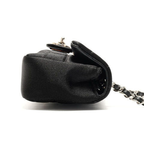 CHANEL No. 9 2004-2005 Chocolate Bar Satin Shoulder Bag black WS26347
