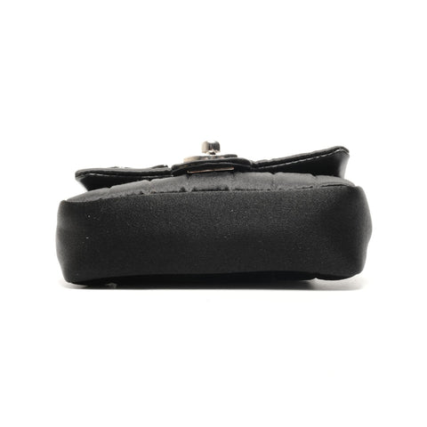 CHANEL No. 9 2004-2005 Chocolate Bar Satin Shoulder Bag black WS26347