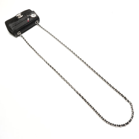 CHANEL No. 9 2004-2005 Chocolate Bar Satin Shoulder Bag black WS26347