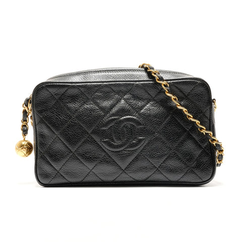 CHANEL No. 3 1994-1999 Caviar Skin Coco Ball Matelasse Shoulder Bag black WS26349