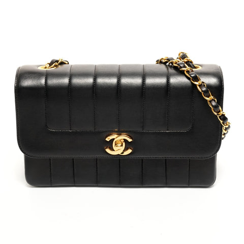 CHANEL No. 2 1991-1994 小羊皮旋锁 Mademoiselle 单肩包 黑色 WS26350