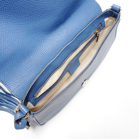 GUCCI Soho Charm G Stitch Fringe Umhängetasche blau WS26358