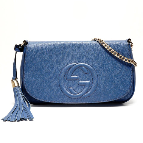 GUCCI Soho Charm G Stitch Fringe Umhängetasche blau WS26358