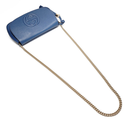 GUCCI Soho Charm G Stitch Fringe Umhängetasche blau WS26358