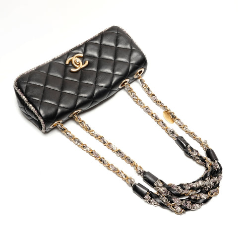 CHANEL Nr. 14 2010-2011 Lammleder Matelasse Tweed Umhängetasche schwarz WS26361