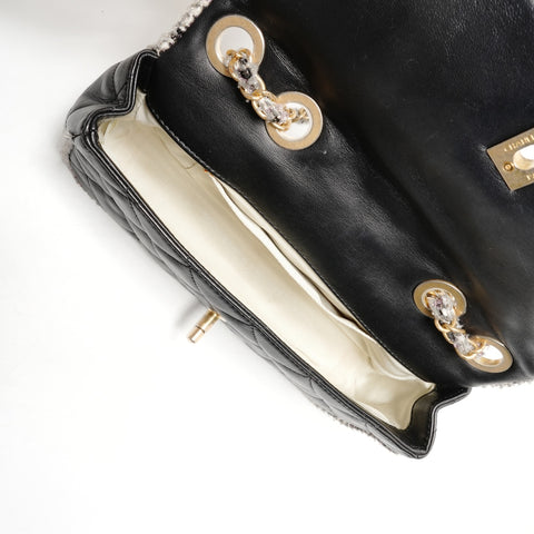 CHANEL Nr. 14 2010-2011 Lammleder Matelasse Tweed Umhängetasche schwarz WS26361