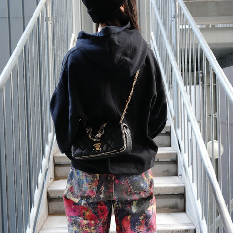 CHANEL Nr. 14 2010-2011 Lammleder Matelasse Tweed Umhängetasche schwarz WS26361