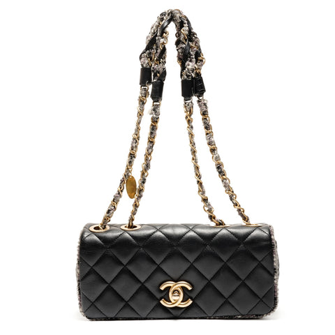 CHANEL Nr. 14 2010-2011 Lammleder Matelasse Tweed Umhängetasche schwarz WS26361