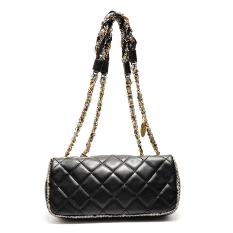 CHANEL Nr. 14 2010-2011 Lammleder Matelasse Tweed Umhängetasche schwarz WS26361