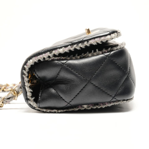 CHANEL Nr. 14 2010-2011 Lammleder Matelasse Tweed Umhängetasche schwarz WS26361