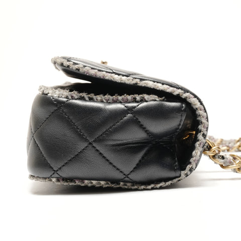 CHANEL Nr. 14 2010-2011 Lammleder Matelasse Tweed Umhängetasche schwarz WS26361