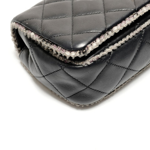 CHANEL Nr. 14 2010-2011 Lammleder Matelasse Tweed Umhängetasche schwarz WS26361